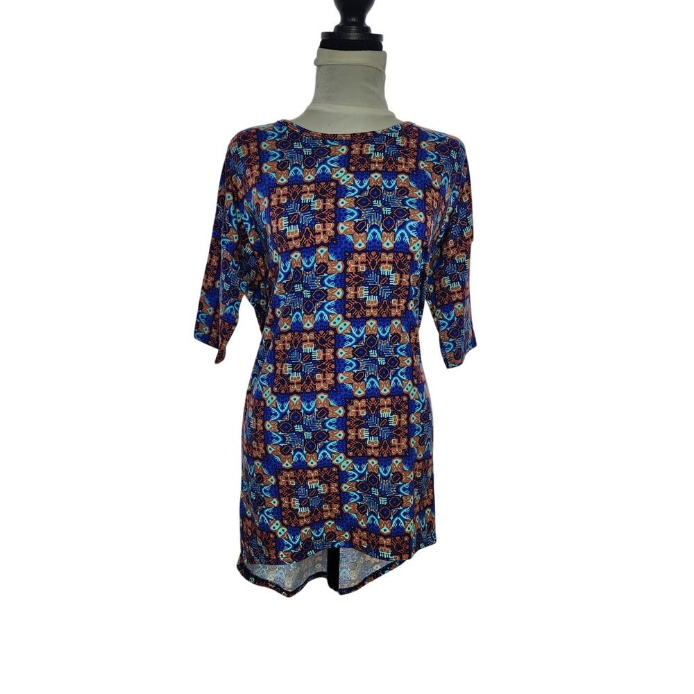 LuLaRoe Size Small Irma Tunic High Low Short Sleeve Top Geometric Print